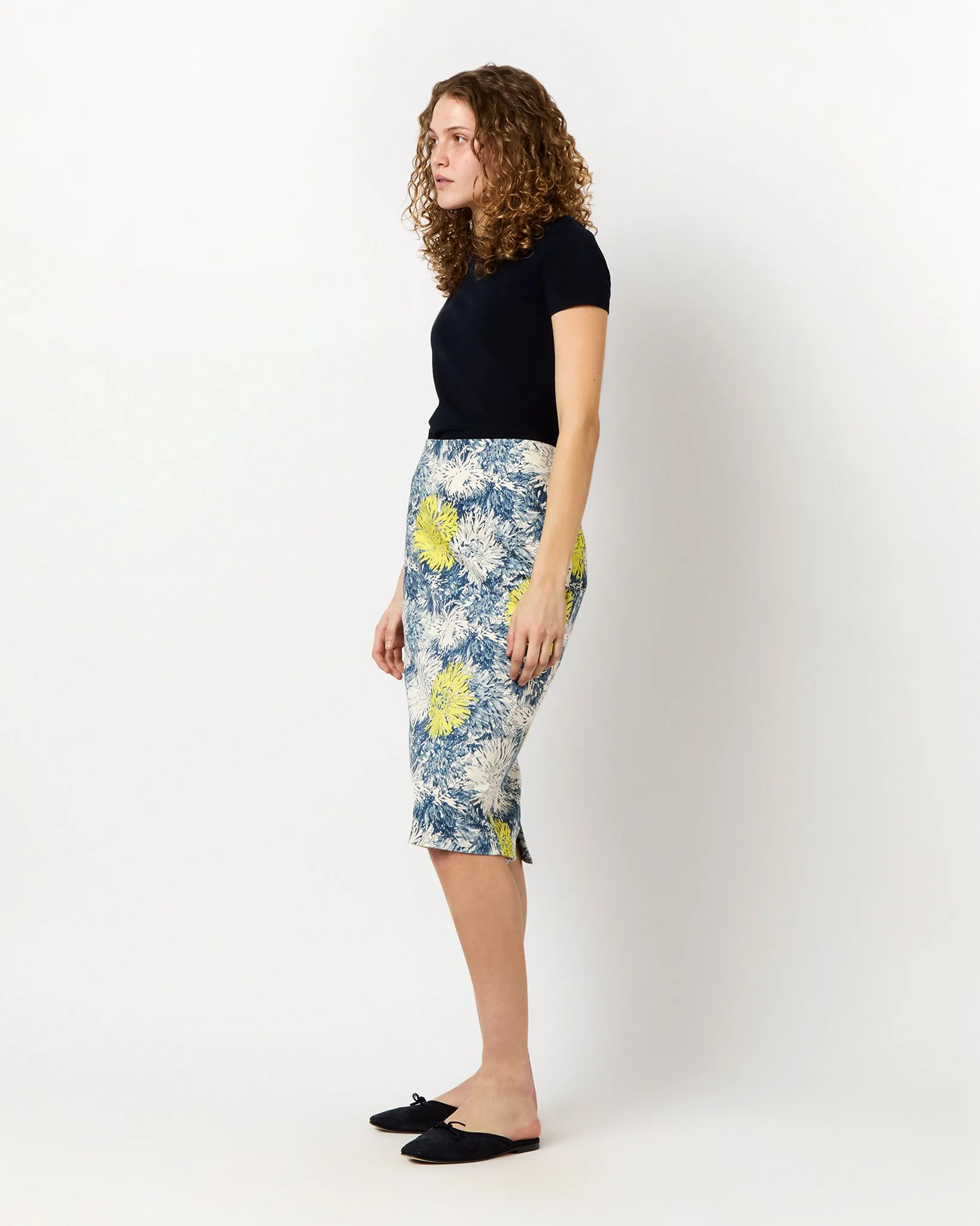 Aurora Skirt in Natural/Blue/Lemon Floral Stretch Denim