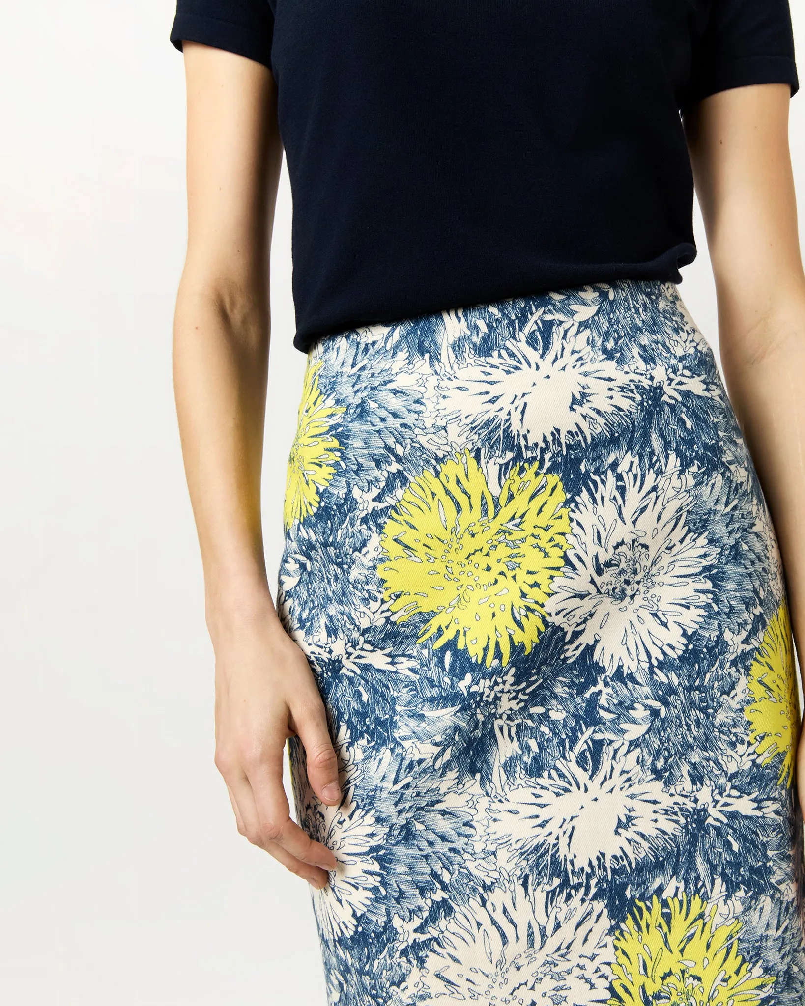 Aurora Skirt in Natural/Blue/Lemon Floral Stretch Denim