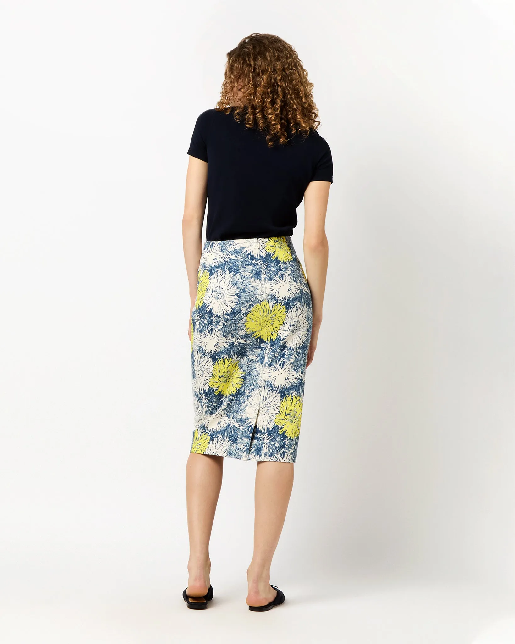 Aurora Skirt in Natural/Blue/Lemon Floral Stretch Denim