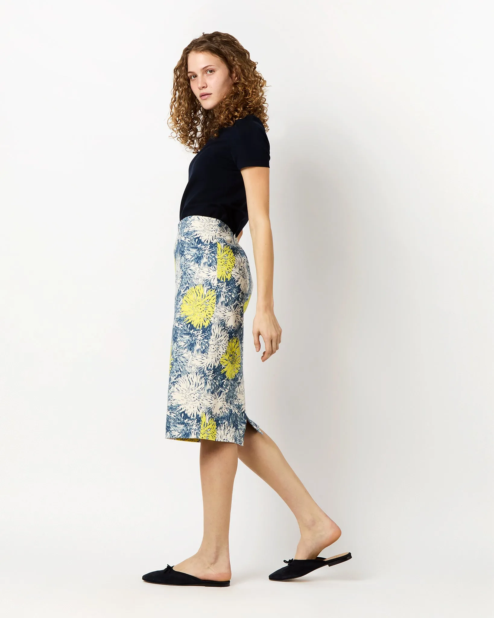 Aurora Skirt in Natural/Blue/Lemon Floral Stretch Denim