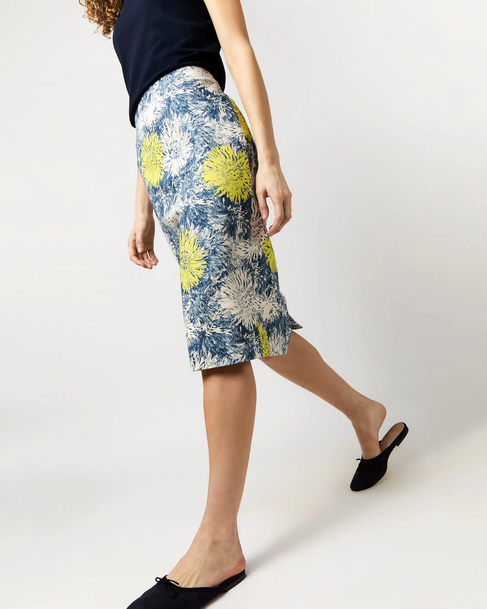 Aurora Skirt in Natural/Blue/Lemon Floral Stretch Denim