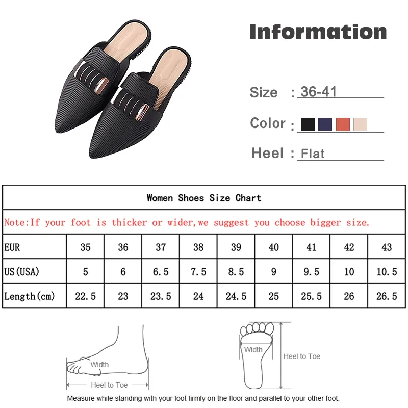 Casual Pointed Toe Square Heels with Stripped Metal Decoration Women Flat Shoes