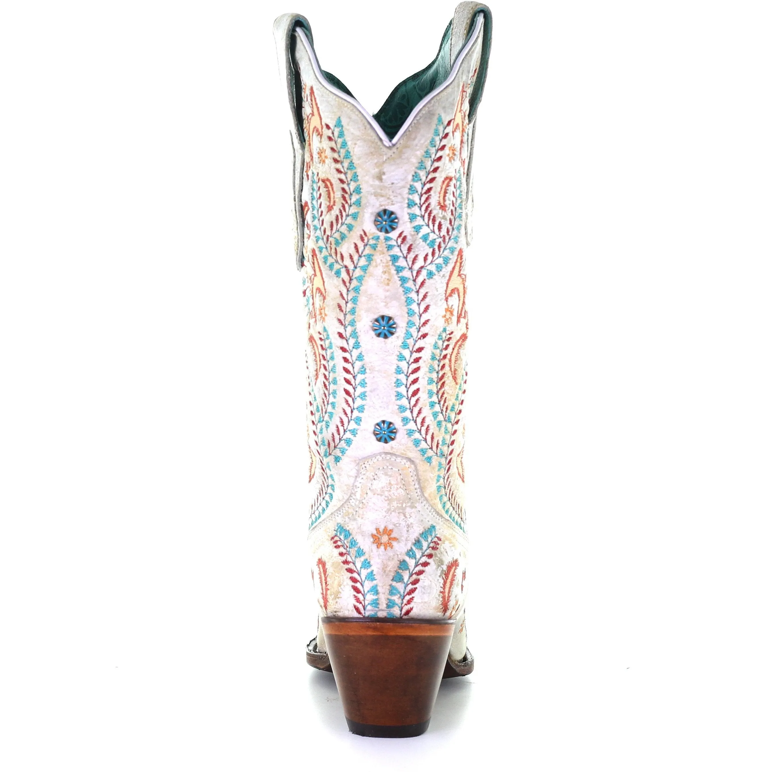 Corral Women's A3960 Cowboy Boot in White with TURQUOISE & RED EMBROIDERY & STUDS