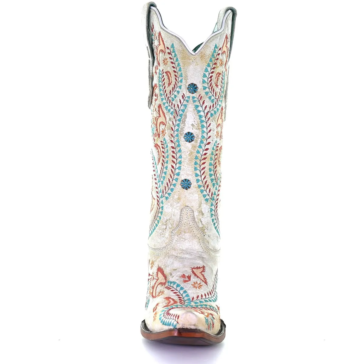 Corral Women's A3960 Cowboy Boot in White with TURQUOISE & RED EMBROIDERY & STUDS