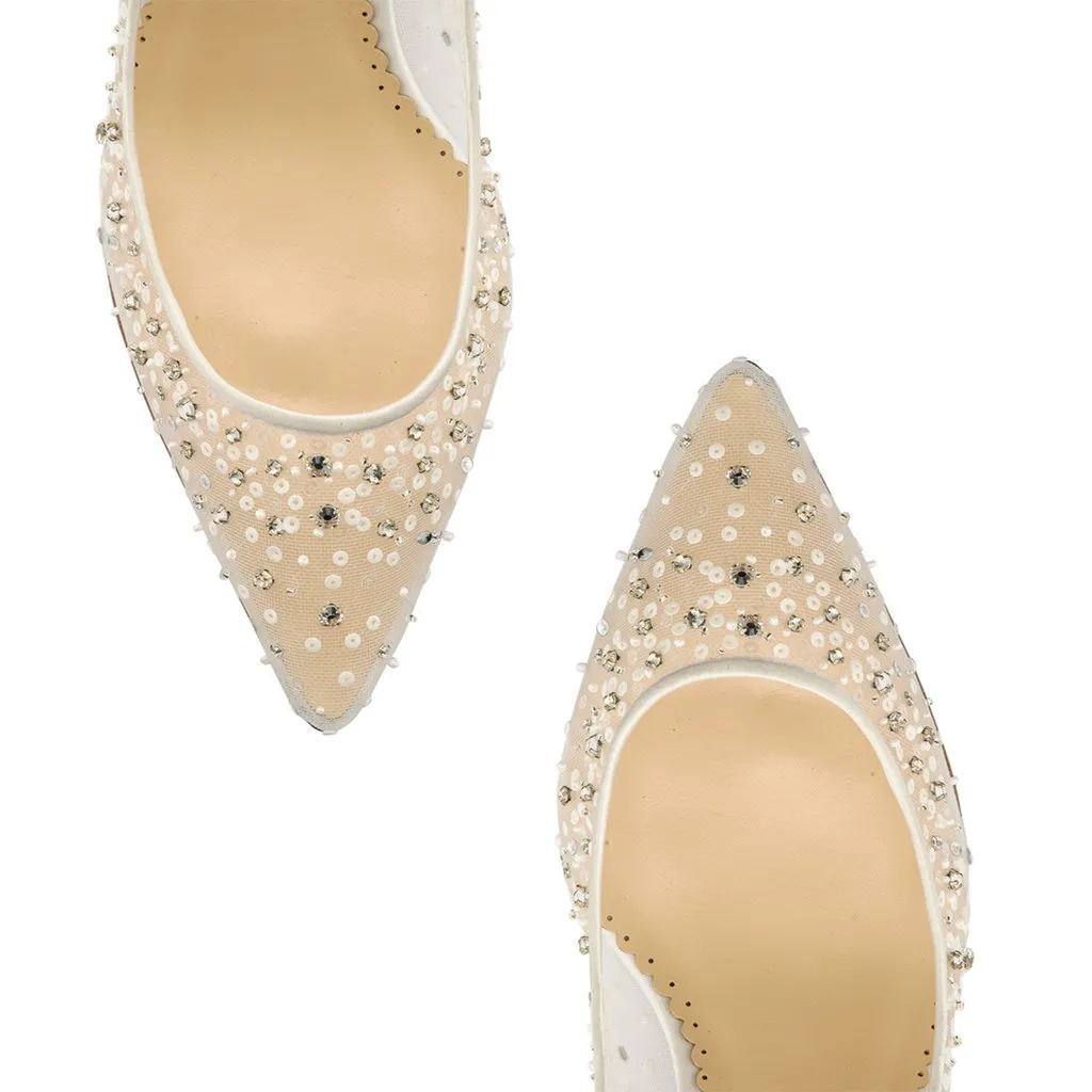 Evelyn - Sequin Low Ivory Wedding Shoes