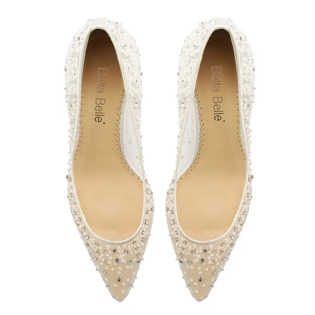 Evelyn - Sequin Low Ivory Wedding Shoes