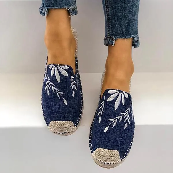 Fashion Embroidered Espadrille Flat Slippers