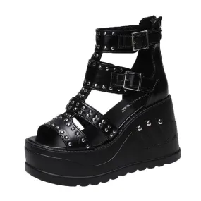 Funki Buys | Shoes | Women's Riveted Platform Wedge Sandals