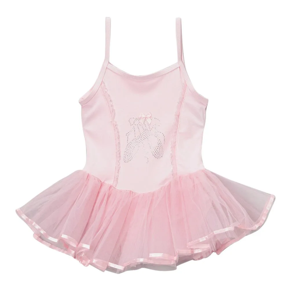 Girls Pink Ballet Slipper Applique Skirted Dance Leotard 12M-10