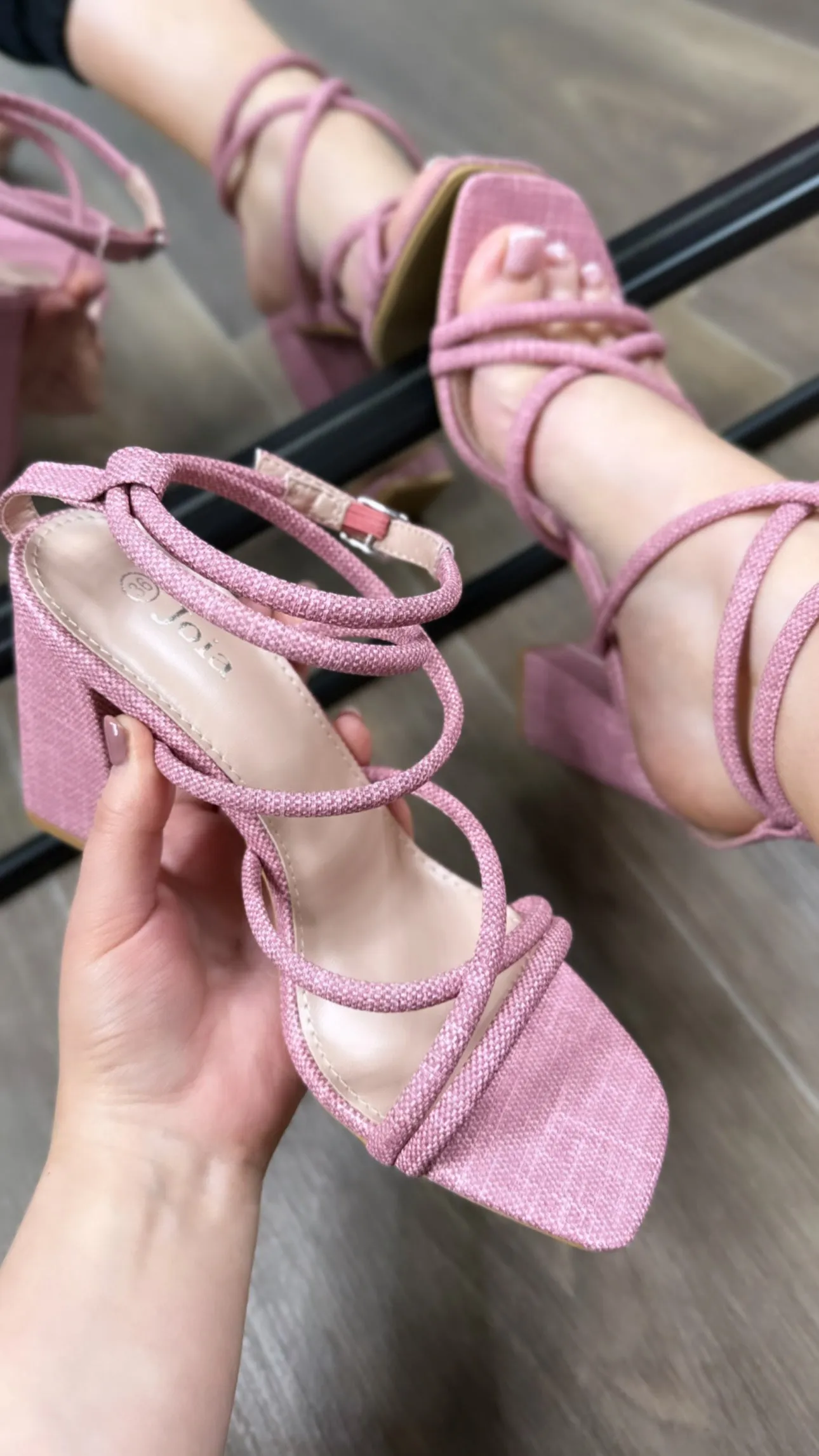 Jeanie Pink Strappy Block Heel Sandals