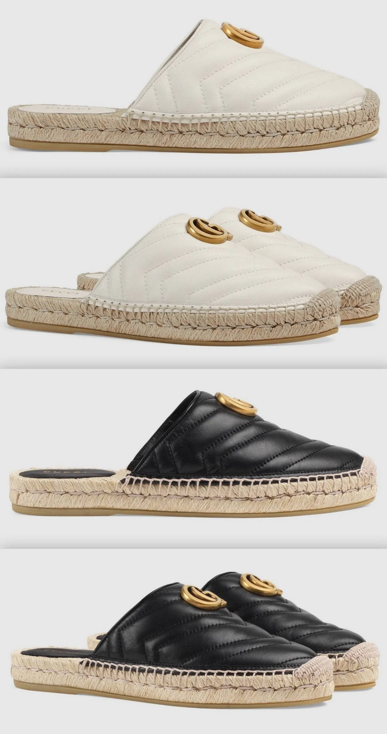 Leather Espadrille with Double G - White or Black