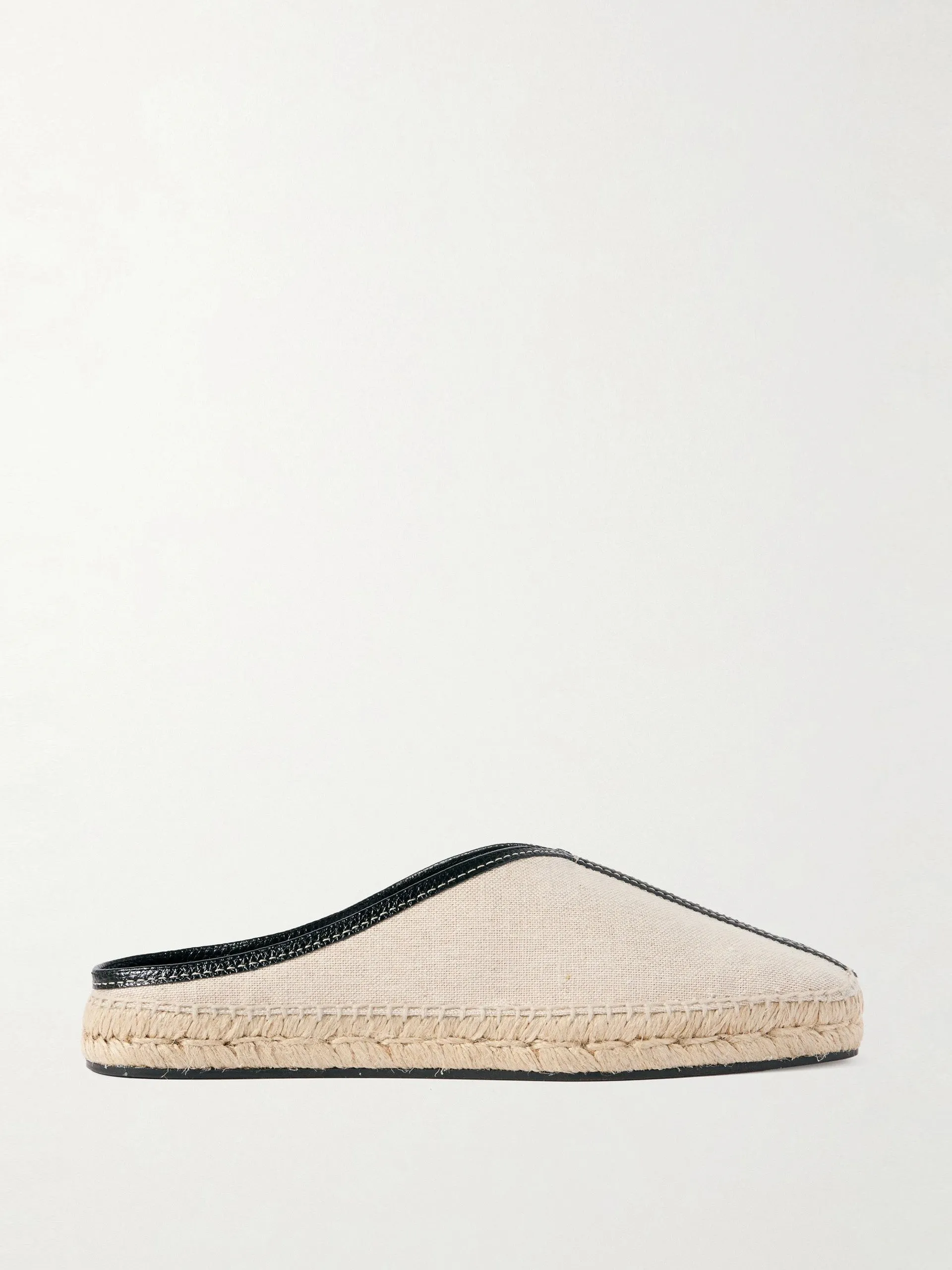 Leather-trimmed canvas slippers