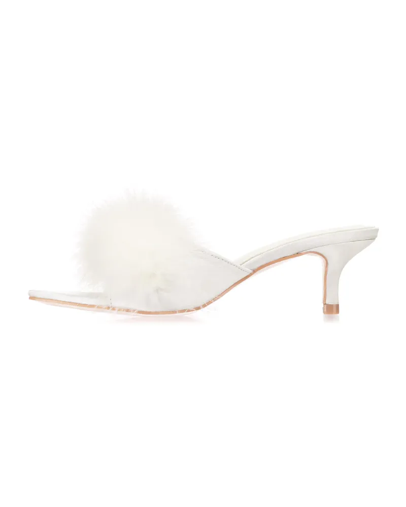 Love Moi White Mona Marabou Hard Sole Slippers