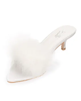 Love Moi White Mona Marabou Hard Sole Slippers