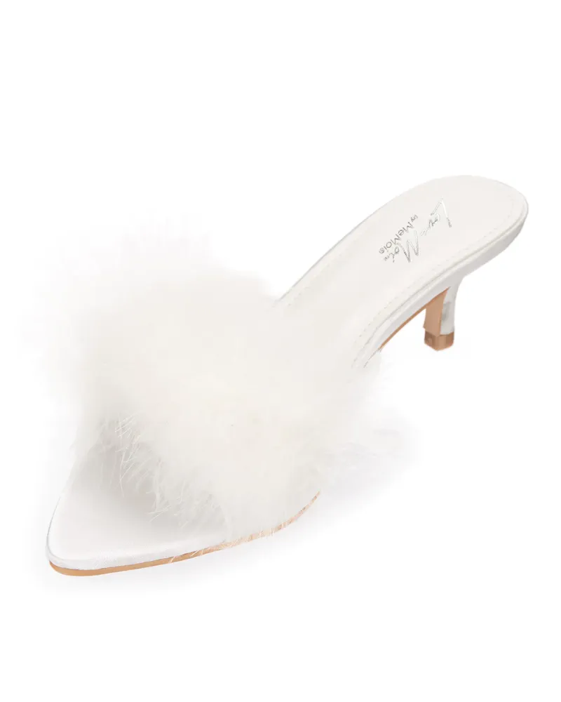 Love Moi White Mona Marabou Hard Sole Slippers