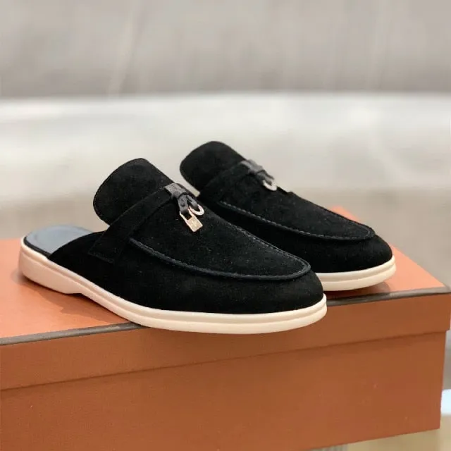 LP Suede Casual Women Shoes Flat Muller Shoes  Fashion Summer Brand Design Comfort Slippers Luxury Walking Trendy Female