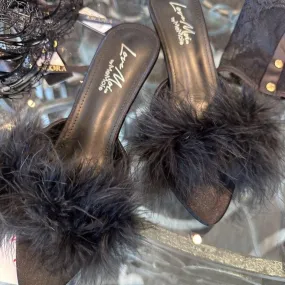 MeMoi Mona Marabou Slippers in Black LOV8500