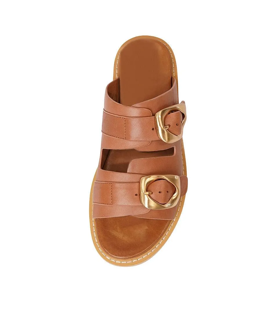 Ornate Brandy Leather Slides