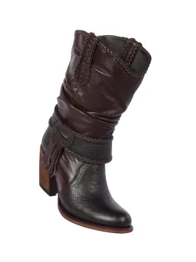 Quincy Boots Womens Fashion Floater Leather Short Brown Round Toe Western Boot