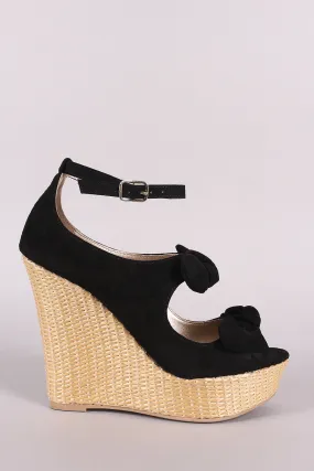 Qupid Suede Bow Ankle Strap Wedge