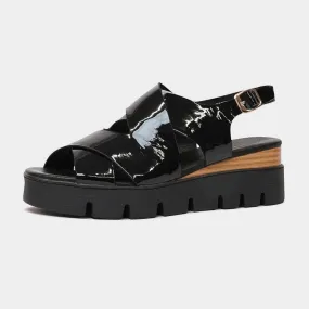 Riku Black Patent Leather Wedge Sandals