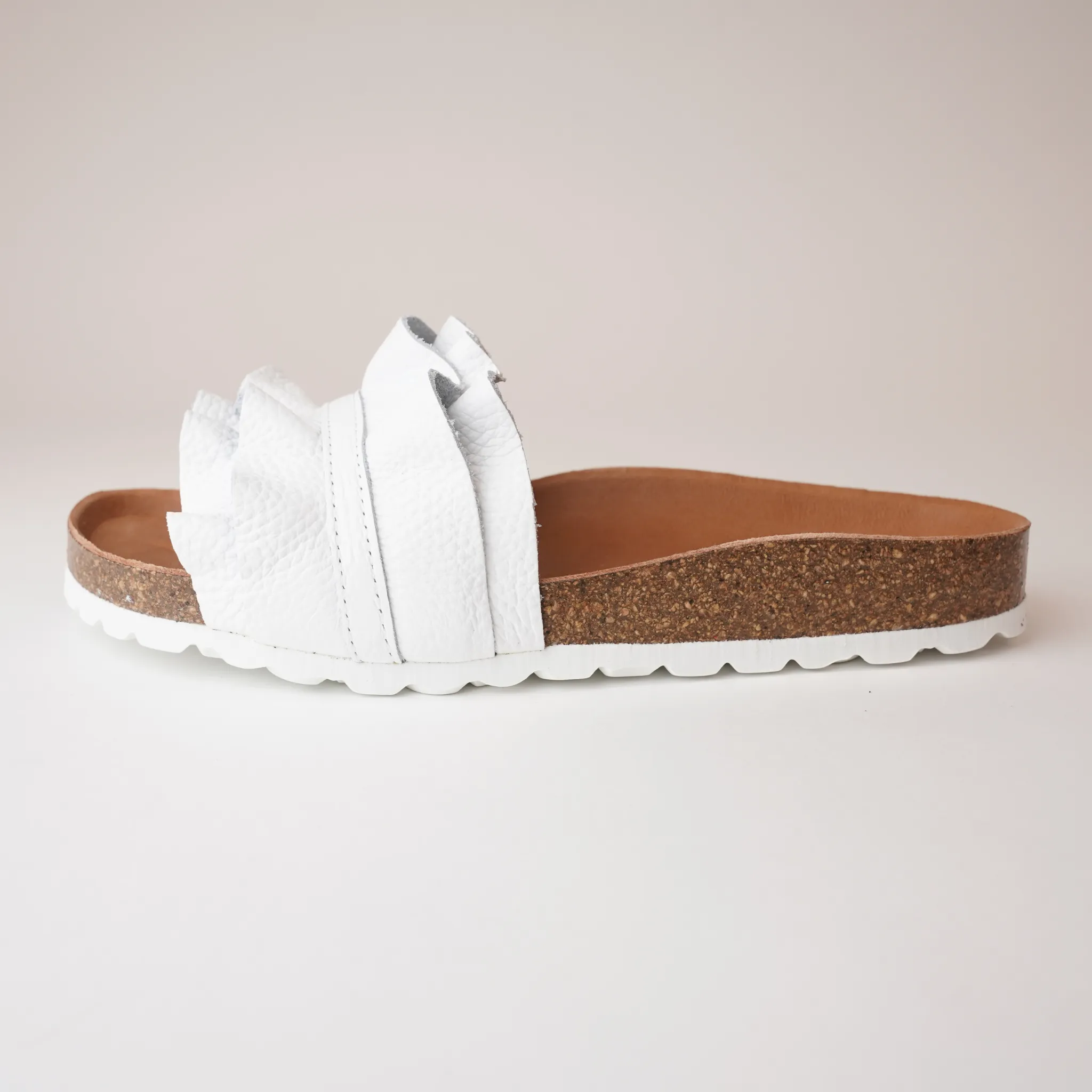 Rocio White Leather Slides