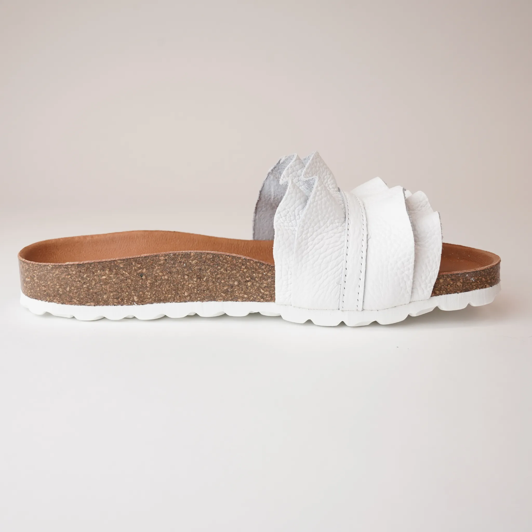 Rocio White Leather Slides