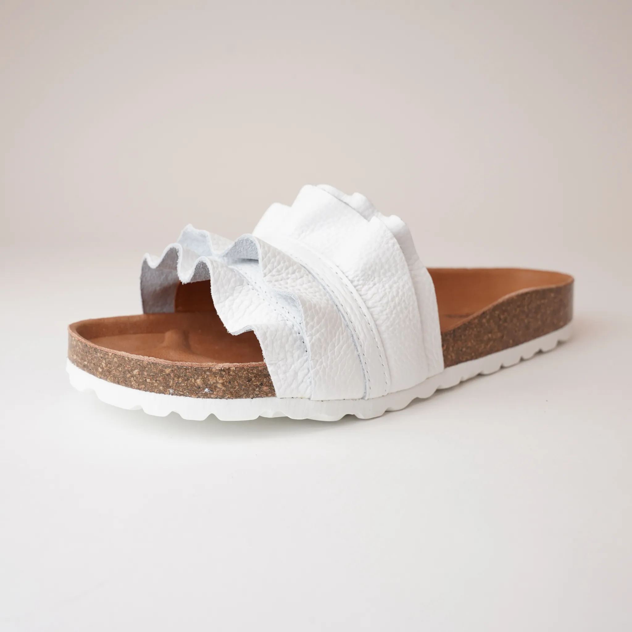 Rocio White Leather Slides