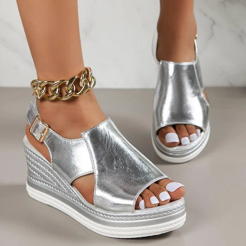 Shinny Wedge Sandal Shoes