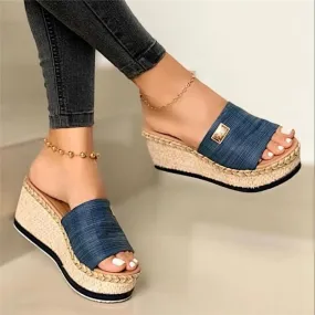 Sohiwoo Women Open Toe Espadrille Platform Wedges Slip on Sandals