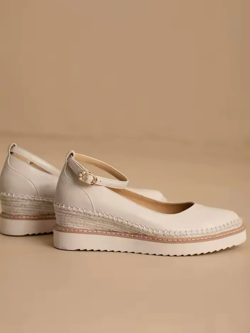 Solid colors pigskin platform espadrille wedge