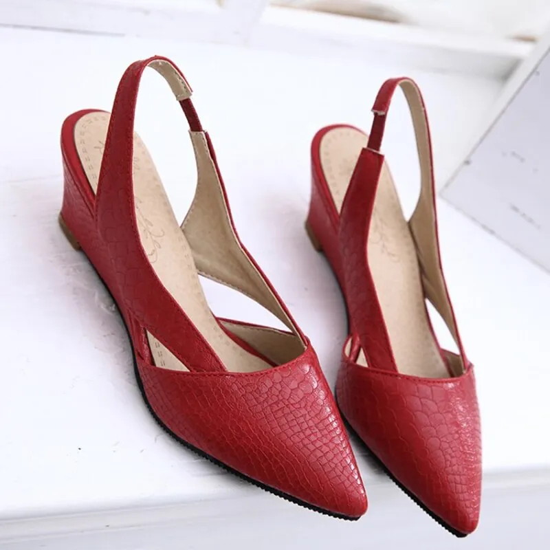 Sweet Casual Wedge Sandals Women Summer Shoes Solid Snake Cut-outs Ladies Fashion Shoes Woman Pointed Red White Sandals Ladies