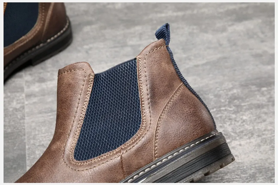 West Louis™ Handmade Leather Elastic Strap Business Chelsea Boots