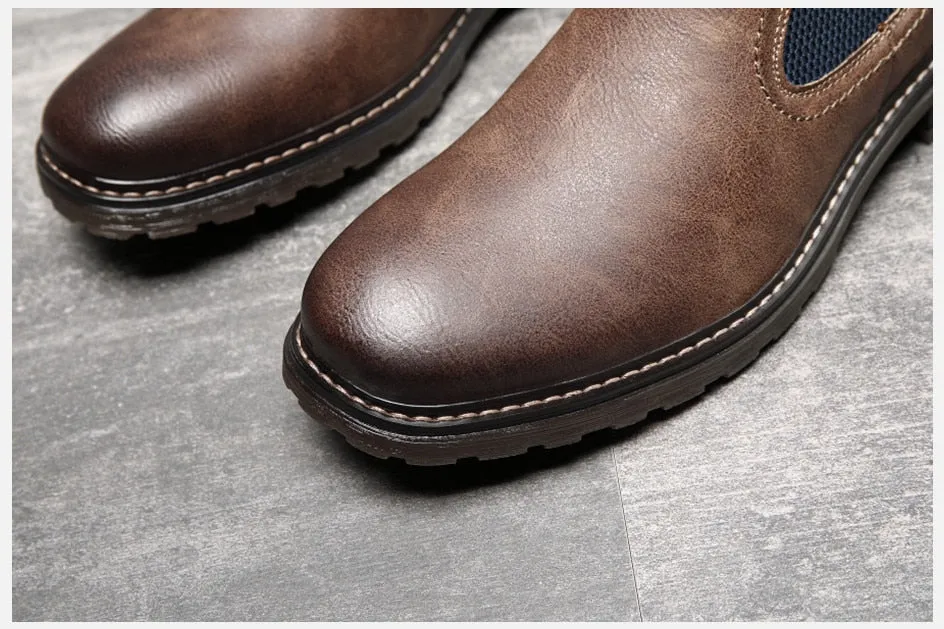 West Louis™ Handmade Leather Elastic Strap Business Chelsea Boots