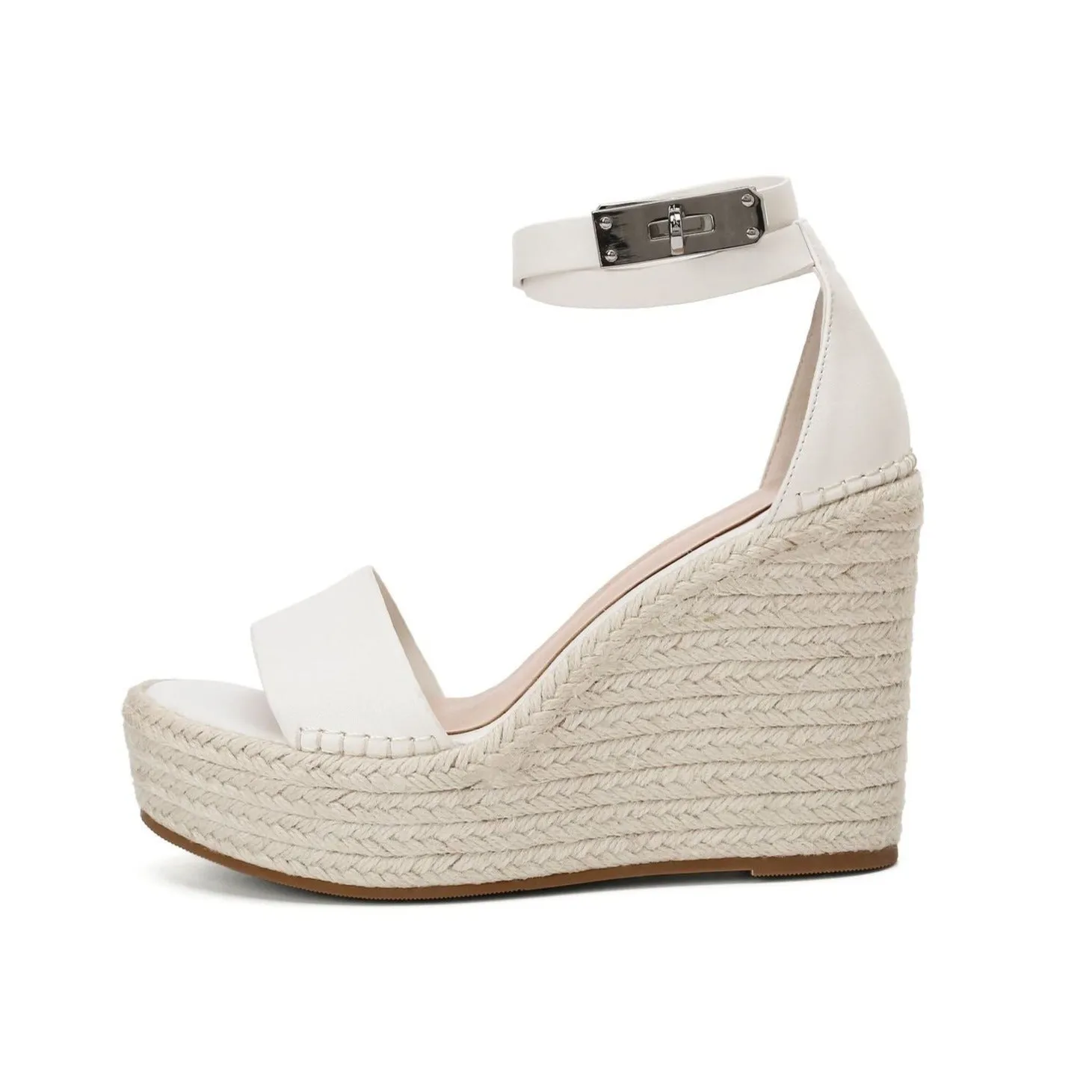 Women buckle strap peep toe espadrille platform wedge sandals