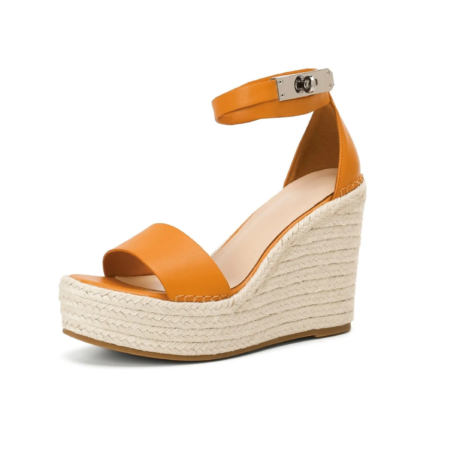 Women buckle strap peep toe espadrille platform wedge sandals