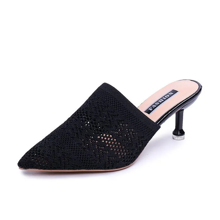 Women's Pointed Toe Knit Half Heeled Slippers