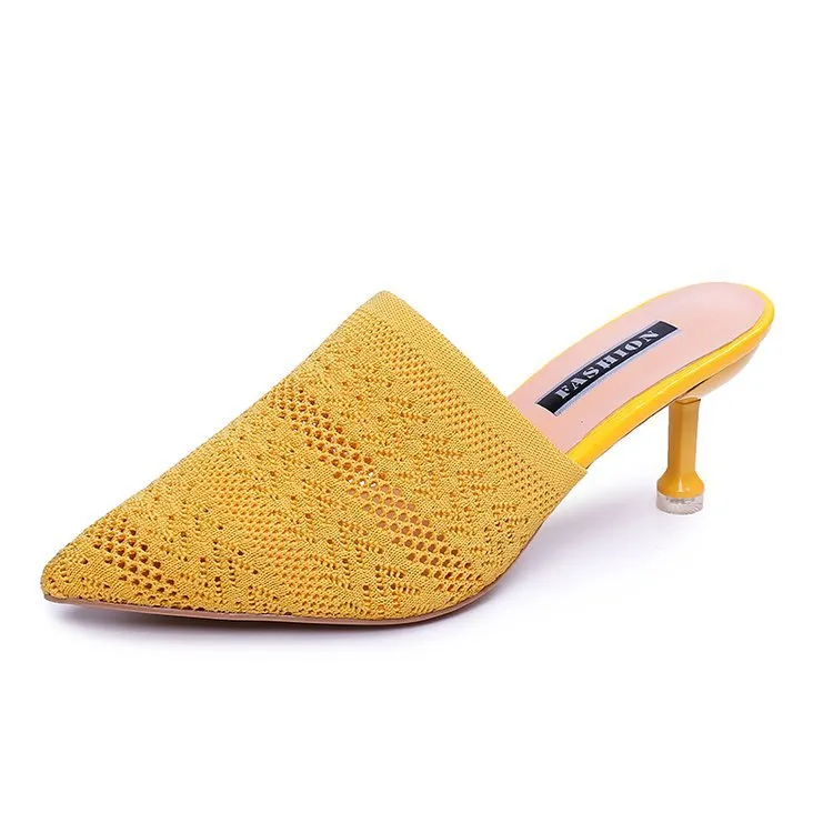 Women's Pointed Toe Knit Half Heeled Slippers