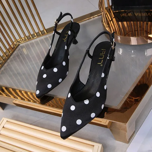 xiangtuibao   New female Sandals Shallow Mouth Fashion Polka Dot Single Shoes Women Pointed Toe Slingbacks Pumps Women's Shoes size 33-43